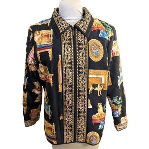 Victor Costa Women’s 100% Silk Jacket Sz. M Dogs Yorkie Beagle Shih Tzu